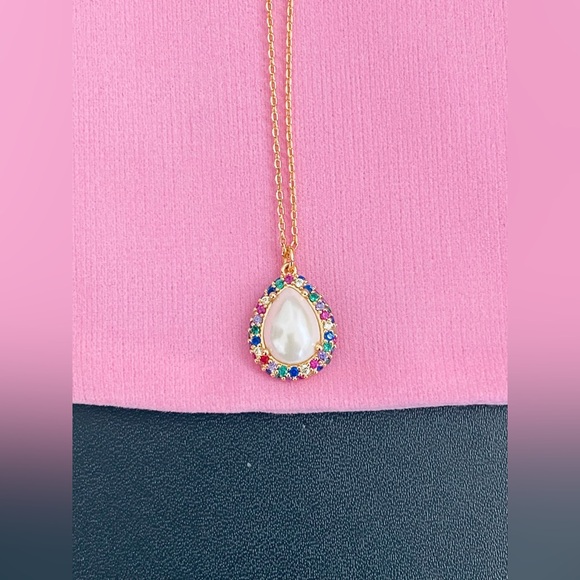 New Kate Spade brilliant statements pavé halo pendant necklace multicolored - Picture 3 of 8